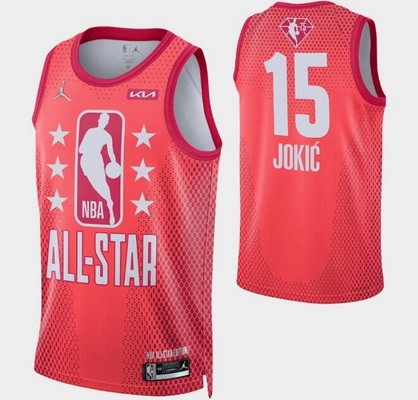 Men's Denver Nuggets #15 Nikola Jokic Red Diamond 75th 2022 All Star Heat Press Jersey