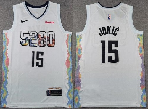 Men's Denver Nuggets #15 Nikola Jokic White 2024 City Sponsor Swingman Jersey