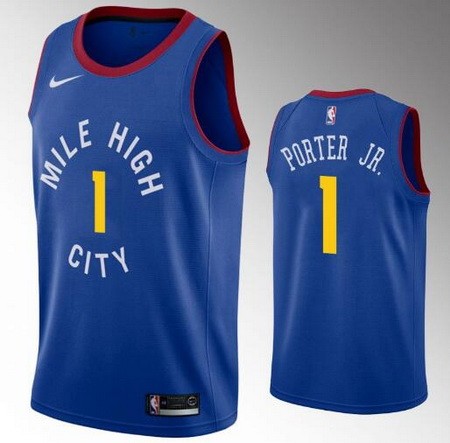Men's Denver Nuggets #1 Michael Porter Jr Blue Statement Icon Hot Press Jersey