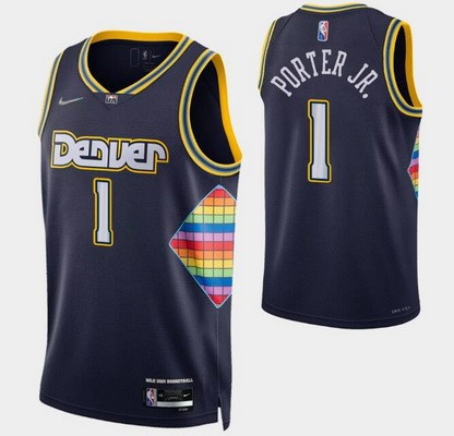 Men's Denver Nuggets #1 Michael Porter Jr Navy City Diamond 75th Icon Hot Press Jersey