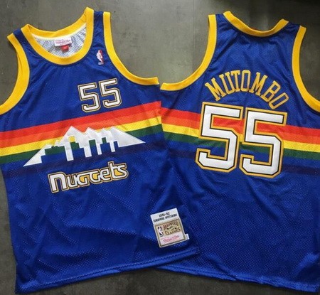 Men's Denver Nuggets #55 Dikembe Mutombo Blue 1991 Throwback Authentic Jersey