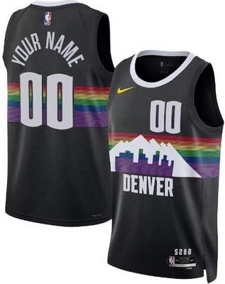 Men's Denver Nuggets Custom Black 2025 City Heat Press Jersey