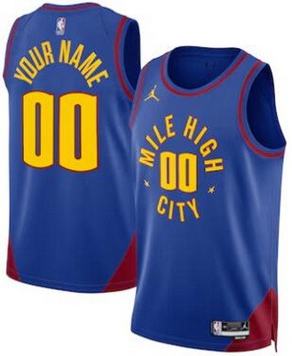 Men's Denver Nuggets Custom Blue Statement Heat Press Jersey