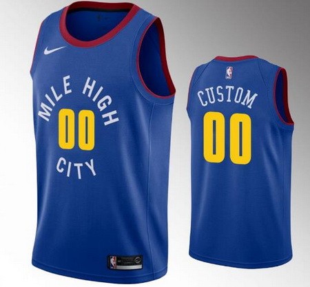 Men's Denver Nuggets Custom Blue Statement Icon Hot Press Jersey