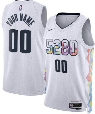 Men's Denver Nuggets Custom White 2024 City Heat Press Jersey
