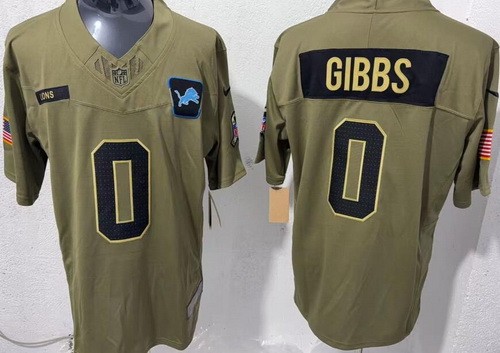 Men's Detroit Lions #0 Jahmyr Gibbs Limited Green 2025 Salute To Service Jersey