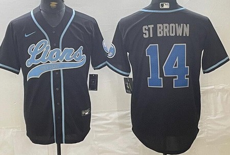 Men's Detroit Lions #14 Amon Ra St Brown Limited Black Baseball Jersey