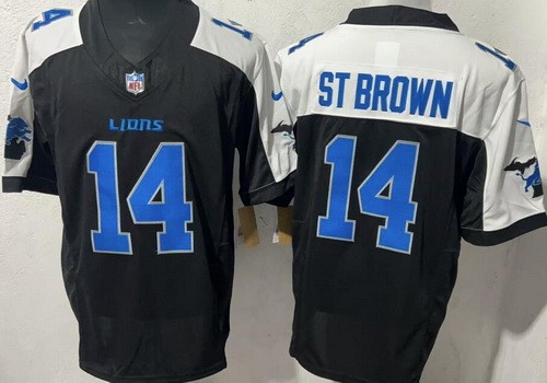 Men's Detroit Lions #14 Amon Ra St Brown Limited Black Thanksgiving FUSE Vapor Jersey