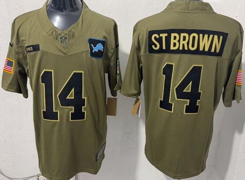 Men's Detroit Lions #14 Amon Ra St Brown Limited Green 2025 Salute To Service Jersey