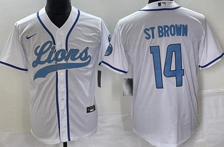 Men's Detroit Lions #14 Amon Ra St Brown Limited White Baseball Jersey