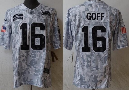Men's Detroit Lions #16 Jared Goff Limited Arctic Camo 2024 Salute to Service Jersey