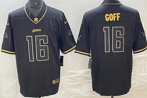 Men's Detroit Lions #16 Jared Goff Limited Black Gold Vapor Jersey