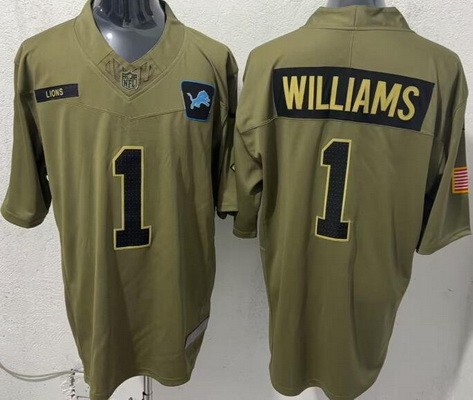 Men's Detroit Lions #1 Jameson Williams Limited Green 2025 Salute To Service Jersey