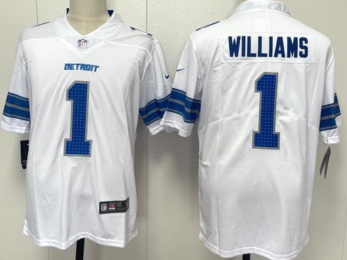 Men's Detroit Lions #1 Jameson Williams Limited White Vapor Jersey