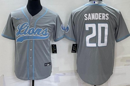 Men's Detroit Lions #20 Barry Sanders Gray Baseball Jersey