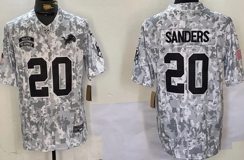 Men's Detroit Lions #20 Barry Sanders Limited Arctic Camo 2024 Salute to Service Jersey