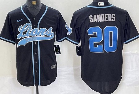 Men's Detroit Lions #20 Barry Sanders Limited Black Baseball Jersey