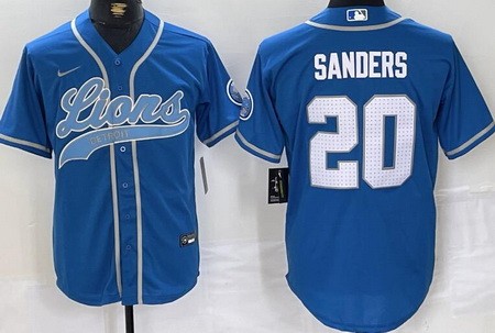 Men's Detroit Lions #20 Barry Sanders Limited Blue Baseball Jersey
