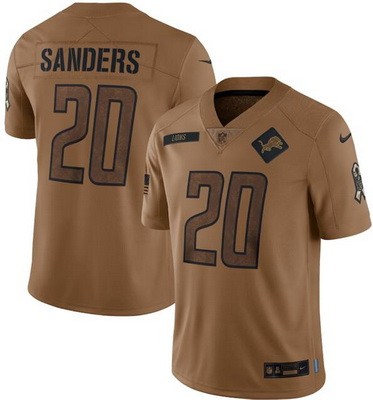 Men's Detroit Lions #20 Barry Sanders Limited Brown 2023 Salute To Service Jersey