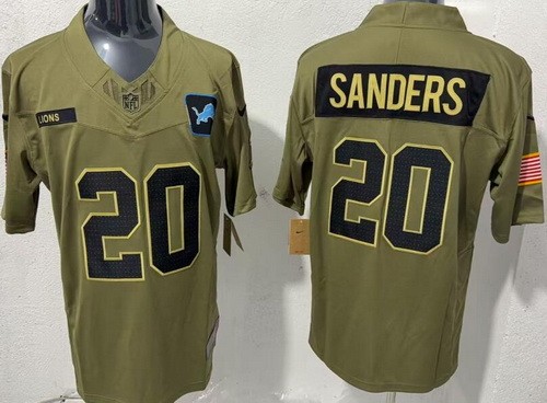 Men's Detroit Lions #20 Barry Sanders Limited Green 2025 Salute To Service Jersey