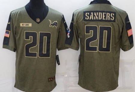 Men's Detroit Lions #20 Barry Sanders Limited Olive 2021 Salute To Service Jersey