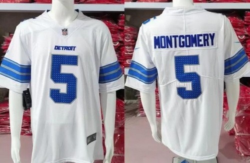 Men's Detroit Lions #5 David Montgomery Limited White Vapor Jersey
