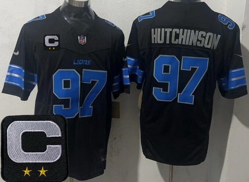 Men's Detroit Lions #97 Aidan Hutchinson Limited Black C Patch FUSE Vapor Jersey