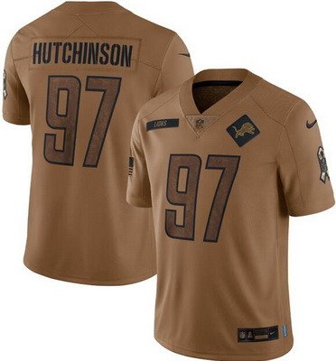 Men's Detroit Lions #97 Aidan Hutchinson Limited Brown 2023 Salute To Service Jersey