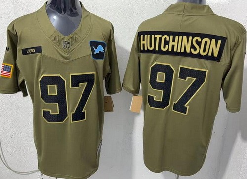 Men's Detroit Lions #97 Aidan Hutchinson Limited Green 2025 Salute To Service Jersey