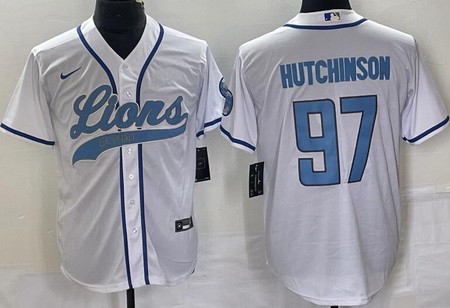 Men's Detroit Lions #97 Aidan Hutchinson Limited White Baseball Jersey