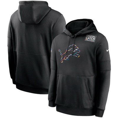 Men's Detroit Lions Black Crucial Catch Sideline Performance Pullover Hoodie
