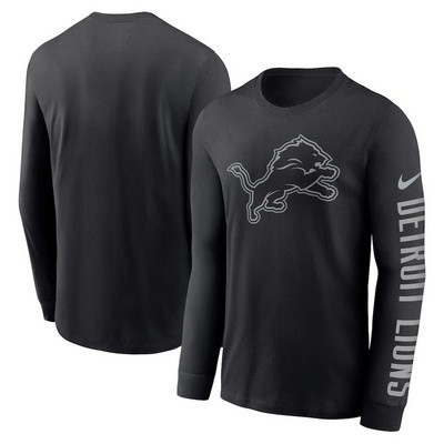 Men's Detroit Lions Black RFLCTV Long Sleeve T Shirt