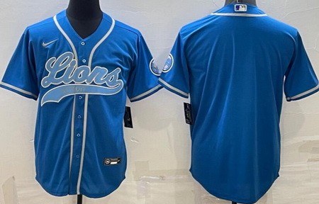 Men's Detroit Lions Blank Limited Blue Baseball Jersey
