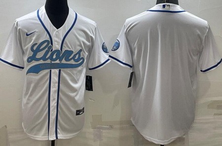Men's Detroit Lions Blank Limited White Baseball Jersey
