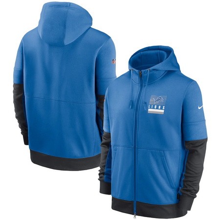 Men's Detroit Lions Blue Sideline Impact Lockup Performance Full Zip Pullover Hoodie