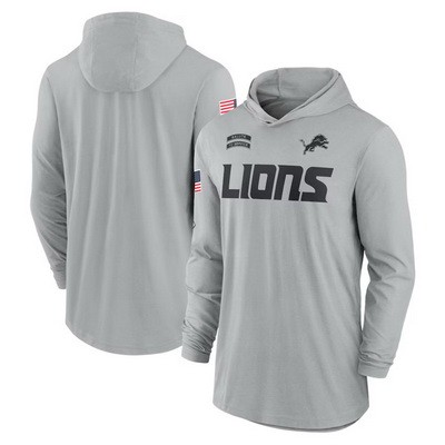Men's Detroit Lions Gray 2024 Salute to Service Lightweight Performance Long Sleeve Hooded T Shirt
