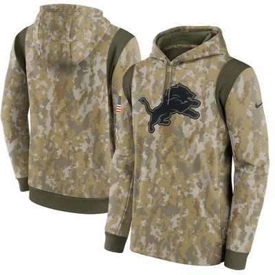 Men's Detroit Lions Olive 2021 Salute To Service Therma Performance Pullover Hoodie