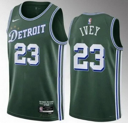 Men's Detroit Pistons #23 Jaden Ivey Green 2022 City Icon Heat Press Jersey