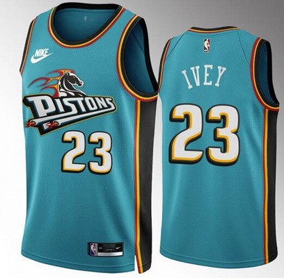 Men's Detroit Pistons #23 Jaden Ivey Teal Classic Icon Heat Press Jersey