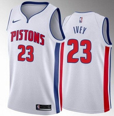 Men's Detroit Pistons #23 Jaden Ivey White Icon Heat Press Jersey