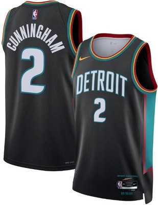Men's Detroit Pistons #2 Cade Cunningham Black 2025 City Heat Press Jersey