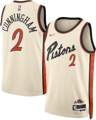 Men's Detroit Pistons #2 Cade Cunningham Cream 2024 City Heat Press Jersey