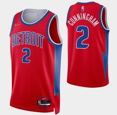 Men's Detroit Pistons #2 Cade Cunningham Red Diamond 75th Icon Hot Press Jersey