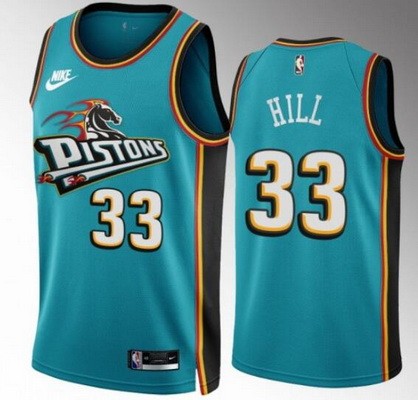Men's Detroit Pistons #33 Grant Hill Teal Classic Icon Hot Press Jersey