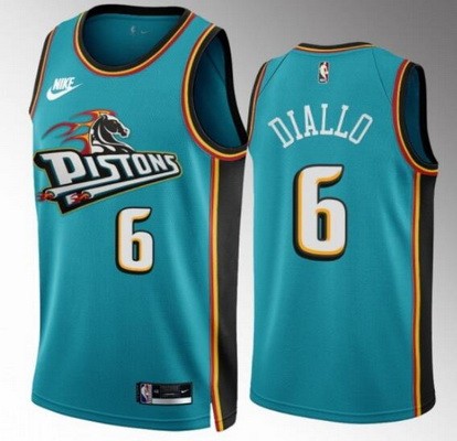 Men's Detroit Pistons #6 Hamidou Diallo Teal Classic Icon Hot Press Jersey
