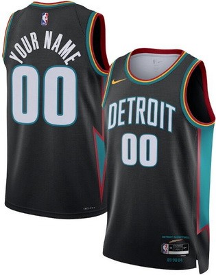 Men's Detroit Pistons Custom Black 2025 City Heat Press Jersey