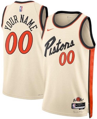 Men's Detroit Pistons Custom Cream 2024 City Heat Press Jersey