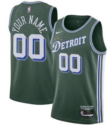 Men's Detroit Pistons Custom Green 2022 City Icon Heat Press Jersey