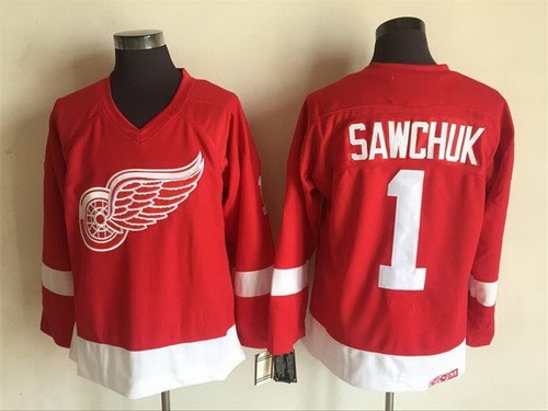 Men's Detroit Red Wings #1 Terry Sawchuk Red Throwback Jersey
