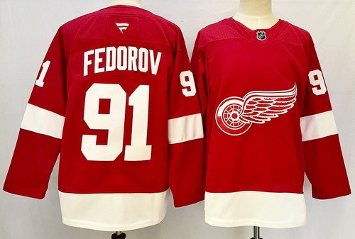Men's Detroit Red Wings #91 Sergei Fedorov Red Authentic Jersey